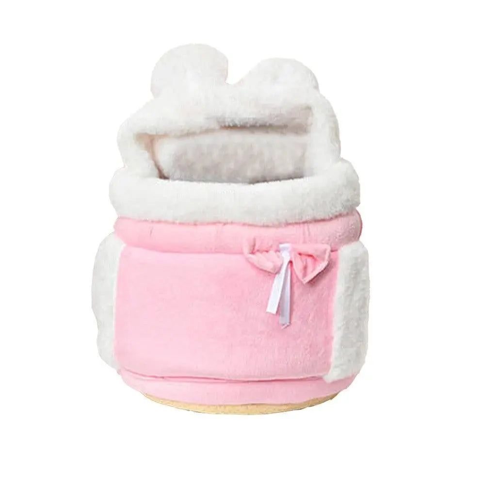 Plush Pet Carrier Backpack Pet Warm Bag with Hand Warmer Pocket Pink - S Wholesale Hub