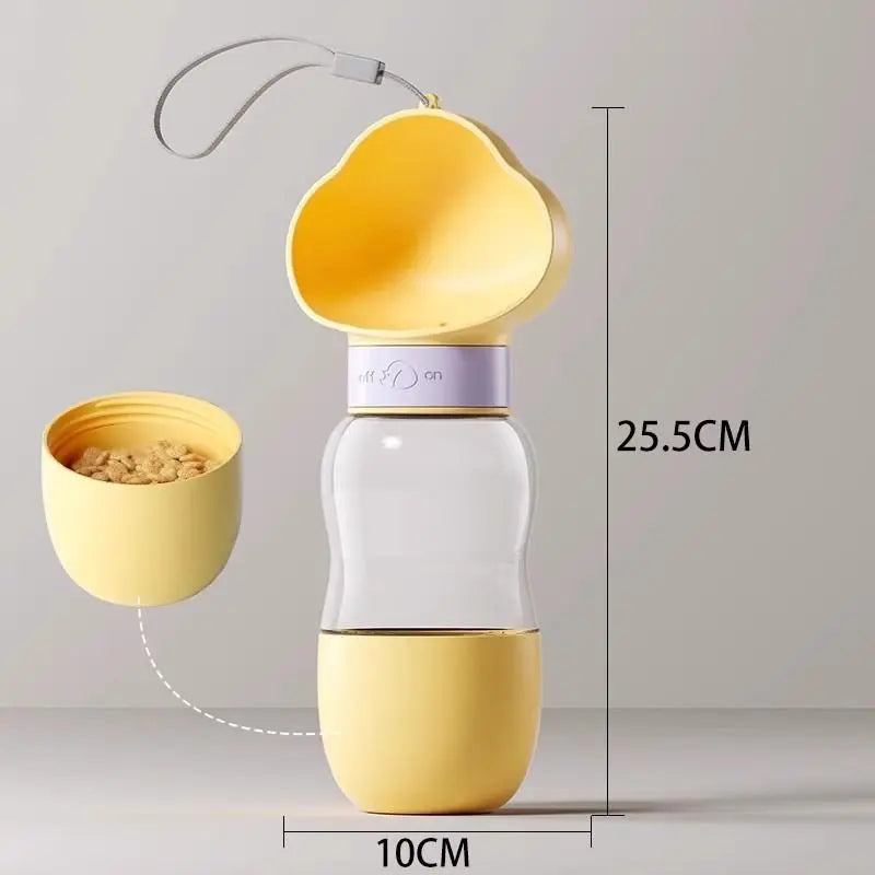All-in-One Water and Food Pet Travel Cup 350ml Water + 200ml Food Storage Pet Outdoor Water Bottle - Yellow Wholesale Hub