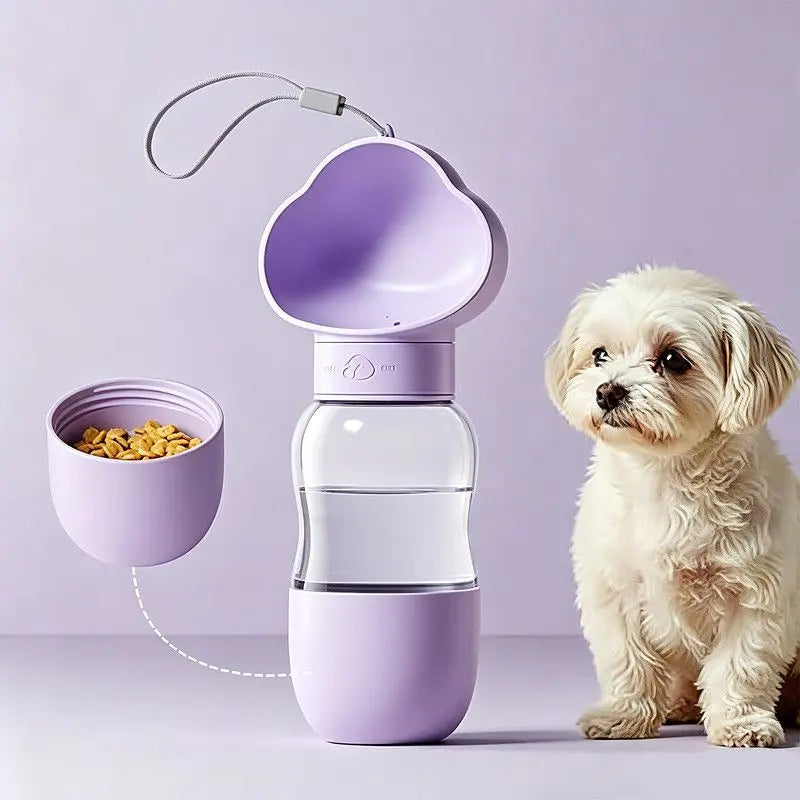 All-in-One Water and Food Pet Travel Cup 350ml Water + 200ml Food Storage Pet Outdoor Water Bottle - Purple Wholesale Hub