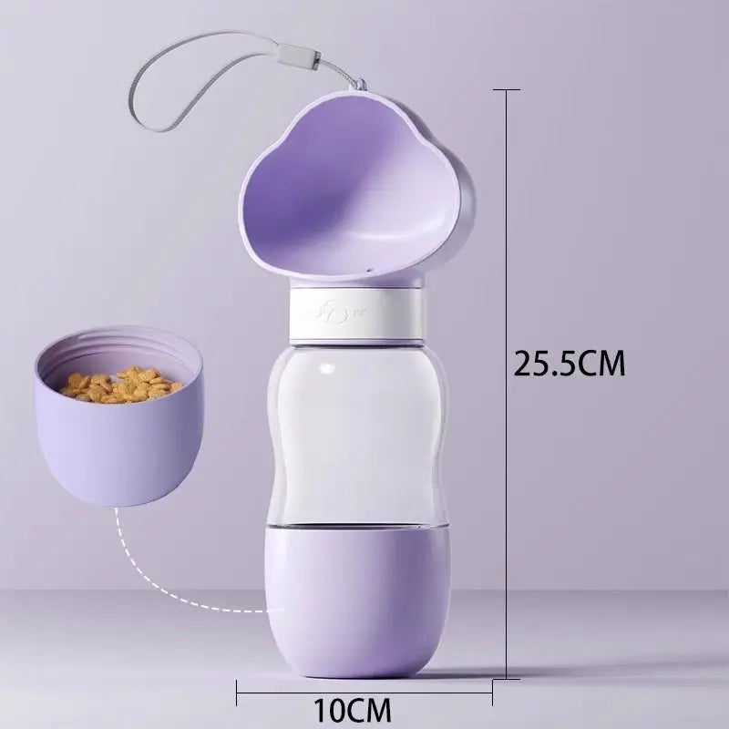 All-in-One Water and Food Pet Travel Cup 350ml Water + 200ml Food Storage Pet Outdoor Water Bottle - Purple Wholesale Hub