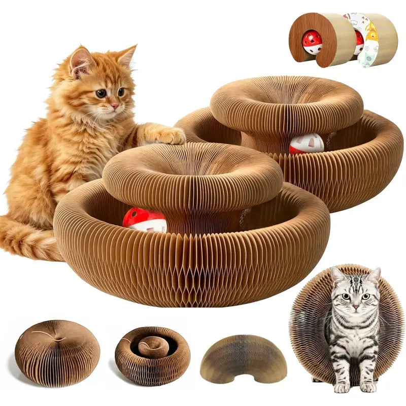 2-pack, Accordion-style Cat Scratcher, Versatile Foldable Corrugated Cardboard Scratching Board with Ball Toy Wholesale Hub