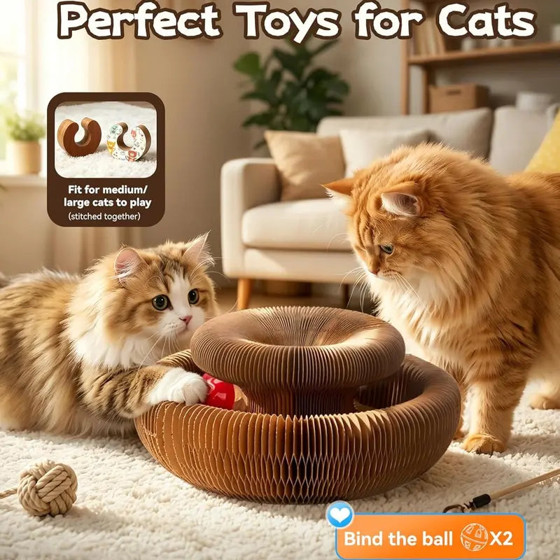 2-pack, Accordion-style Cat Scratcher, Versatile Foldable Corrugated Cardboard Scratching Board with Ball Toy Wholesale Hub
