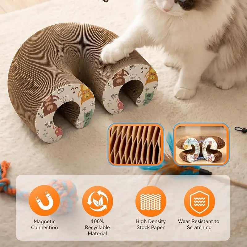 2-pack, Accordion-style Cat Scratcher, Versatile Foldable Corrugated Cardboard Scratching Board with Ball Toy Wholesale Hub
