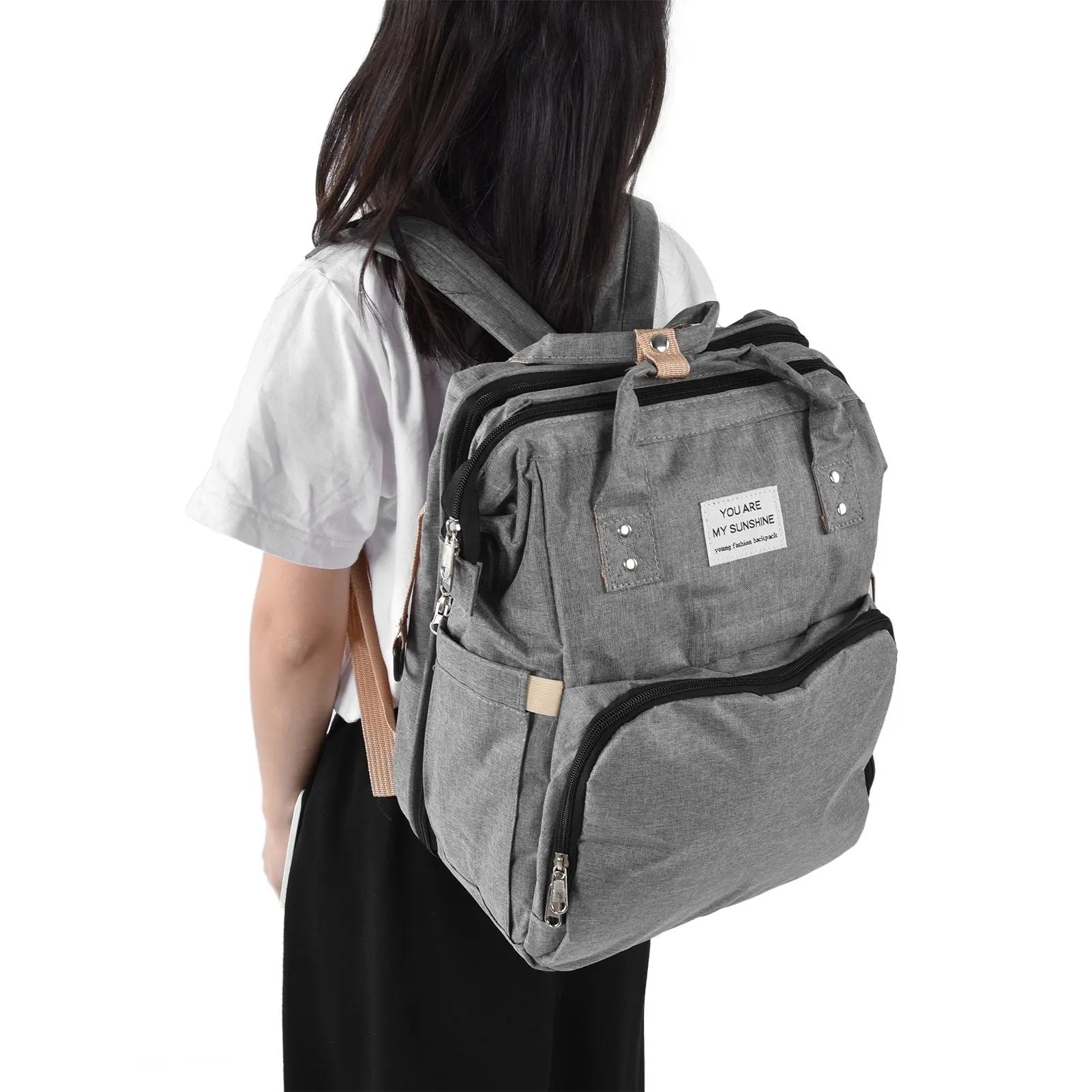 Backpack Multifunctional Foldable Large Capacity Baby Diaper Storage Bag for TravelLight Grey Wholesale Hub
