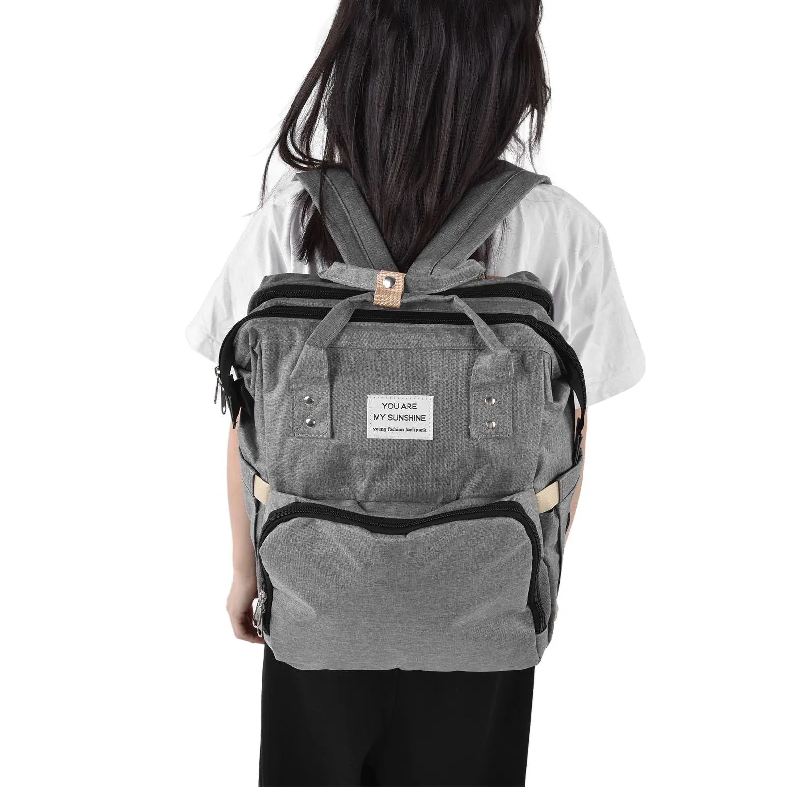 Backpack Multifunctional Foldable Large Capacity Baby Diaper Storage Bag for TravelLight Grey Wholesale Hub