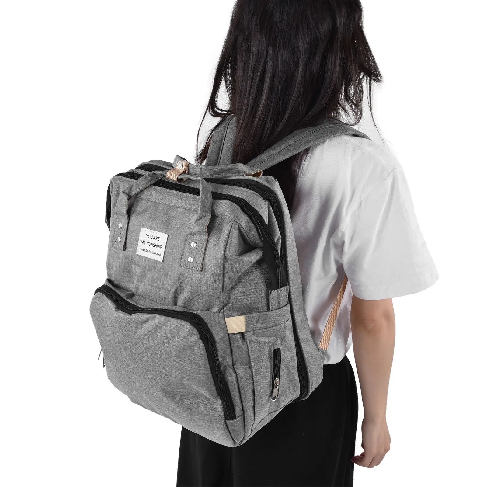 Backpack Multifunctional Foldable Large Capacity Baby Diaper Storage Bag for TravelLight Grey Wholesale Hub
