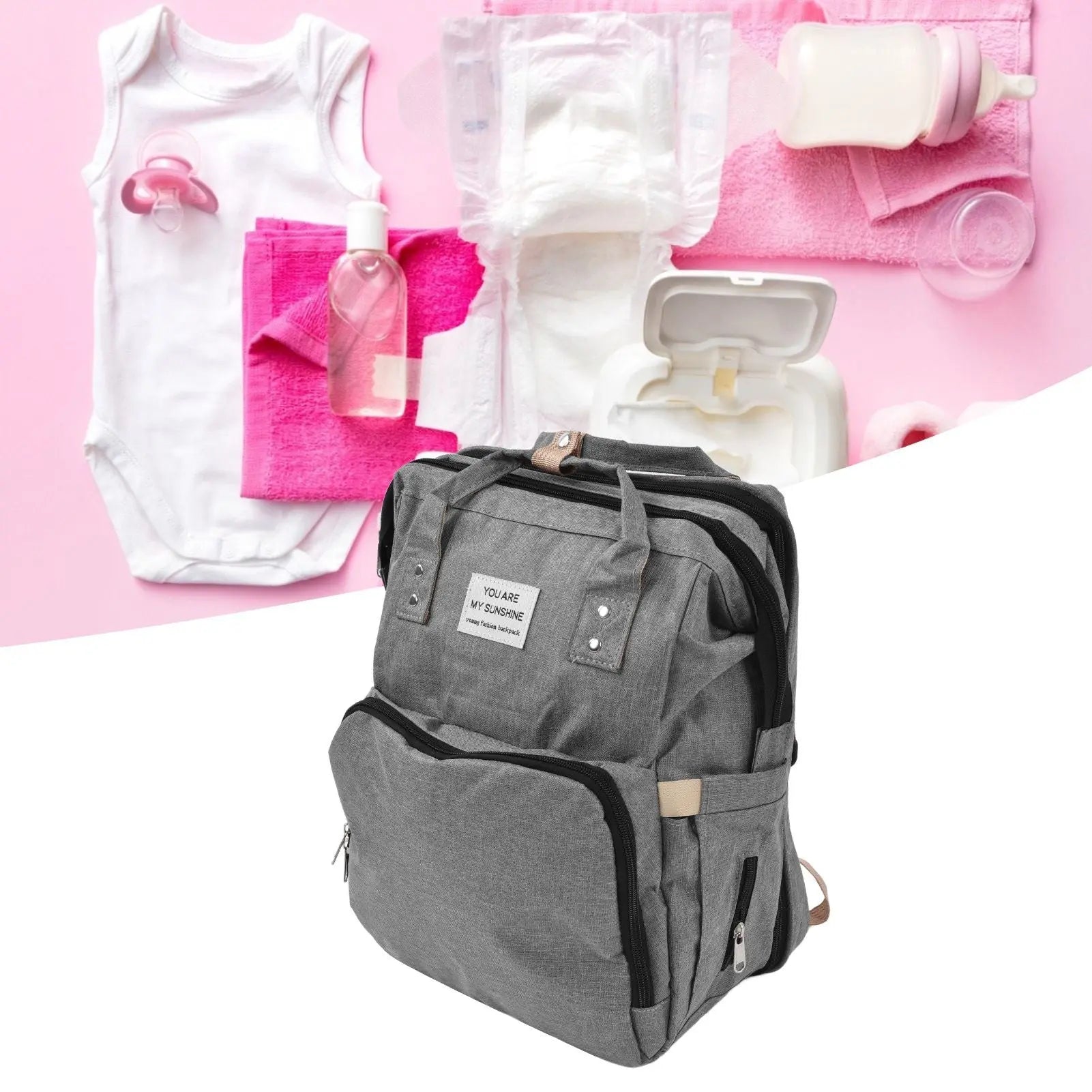 Backpack Multifunctional Foldable Large Capacity Baby Diaper Storage Bag for TravelLight Grey Wholesale Hub
