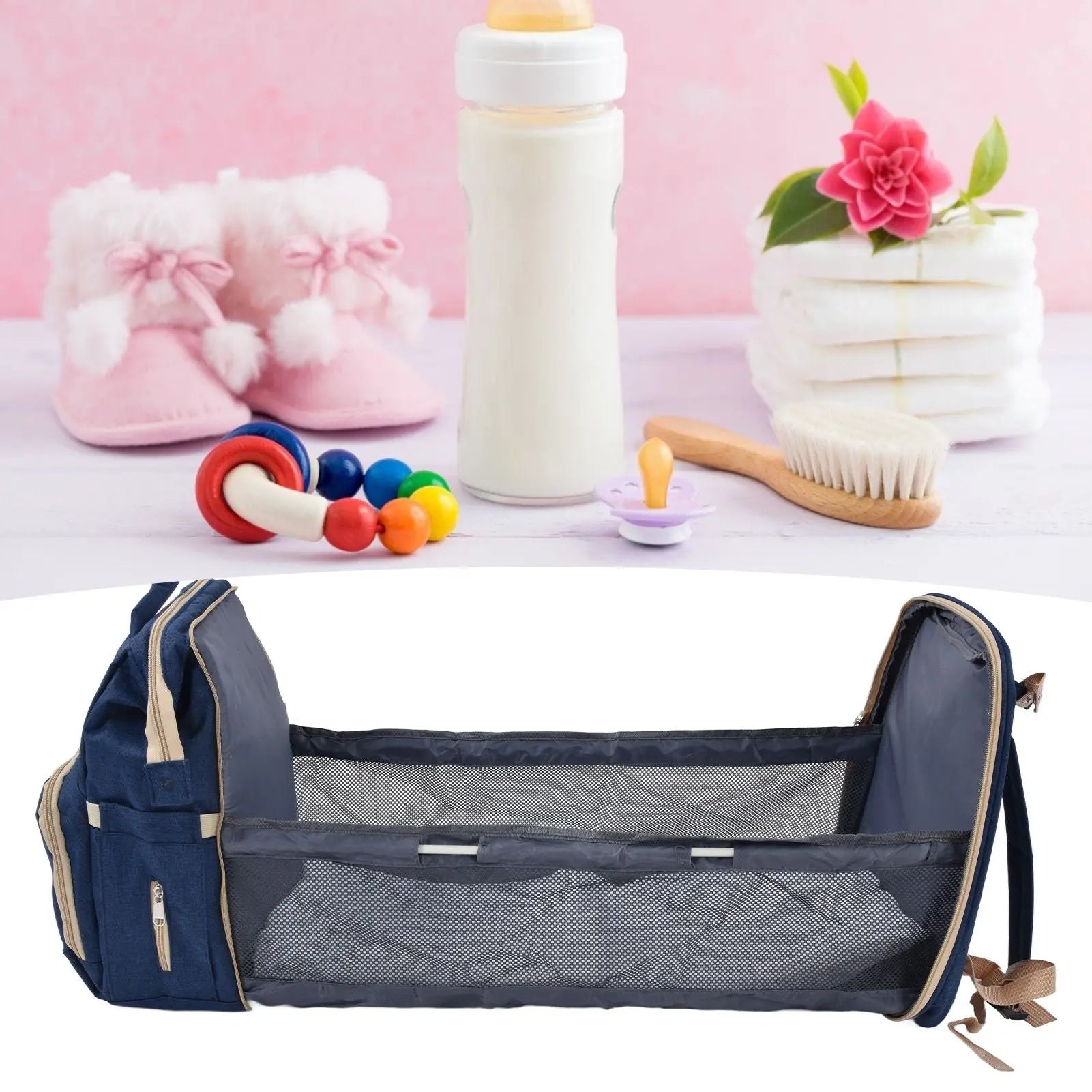 Backpack Multifunctional Foldable Large Capacity Baby Diaper Storage Bag for TravelDark Blue Wholesale Hub