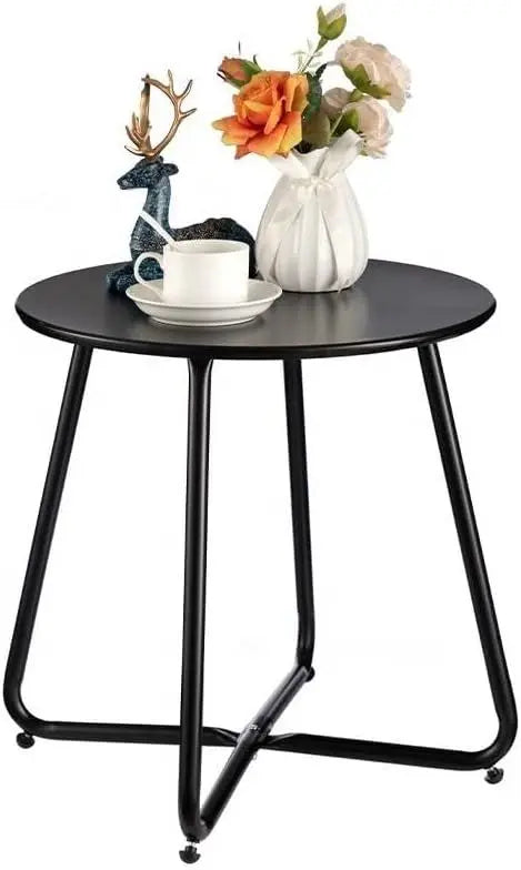 Outdoor Metal Side Table – Rust-Resistant Patio Small Round End Table, Accent Coffee Table for Balcony, Garden, Porch, Living Room & Bedroom – Lightweight Portable Plant Stand, Black Wholesale Hub