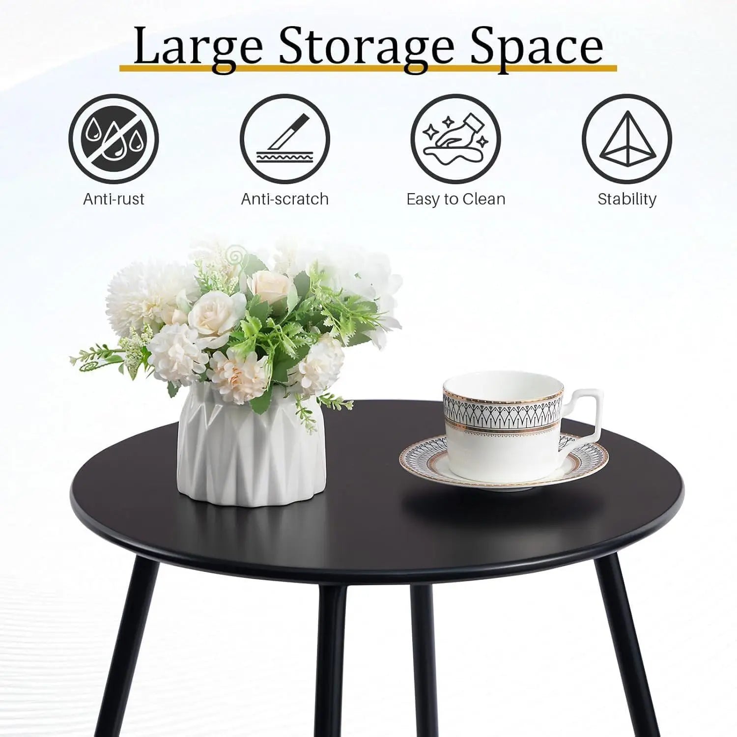 Outdoor Metal Side Table – Rust-Resistant Patio Small Round End Table, Accent Coffee Table for Balcony, Garden, Porch, Living Room & Bedroom – Lightweight Portable Plant Stand, Black Wholesale Hub