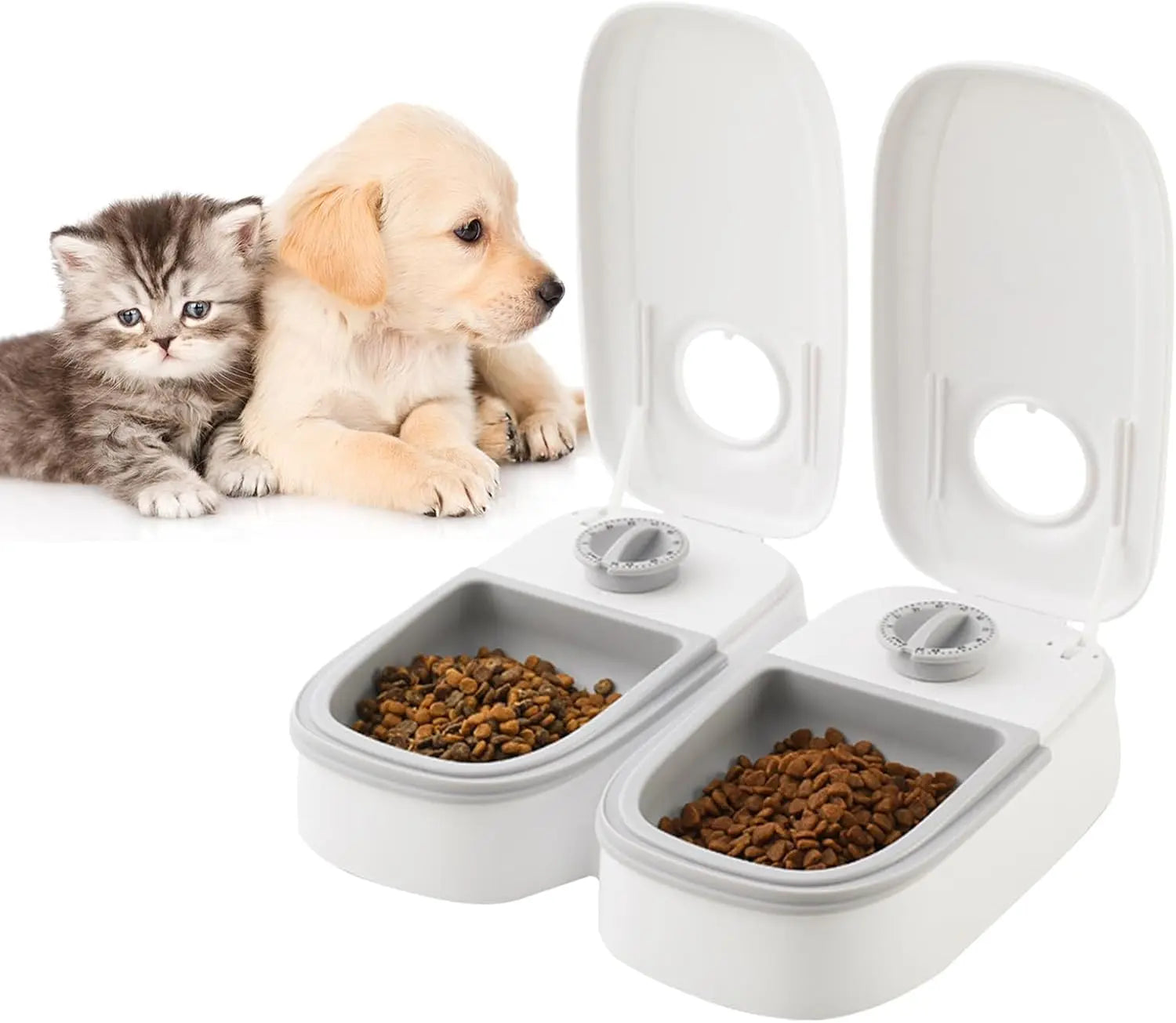 CARLA HOME 2 Meal Automatic Pet Feeder with Timer for Cat & Dog Wet & Dry Food (Dual Bowl 700ML) Wholesale Hub