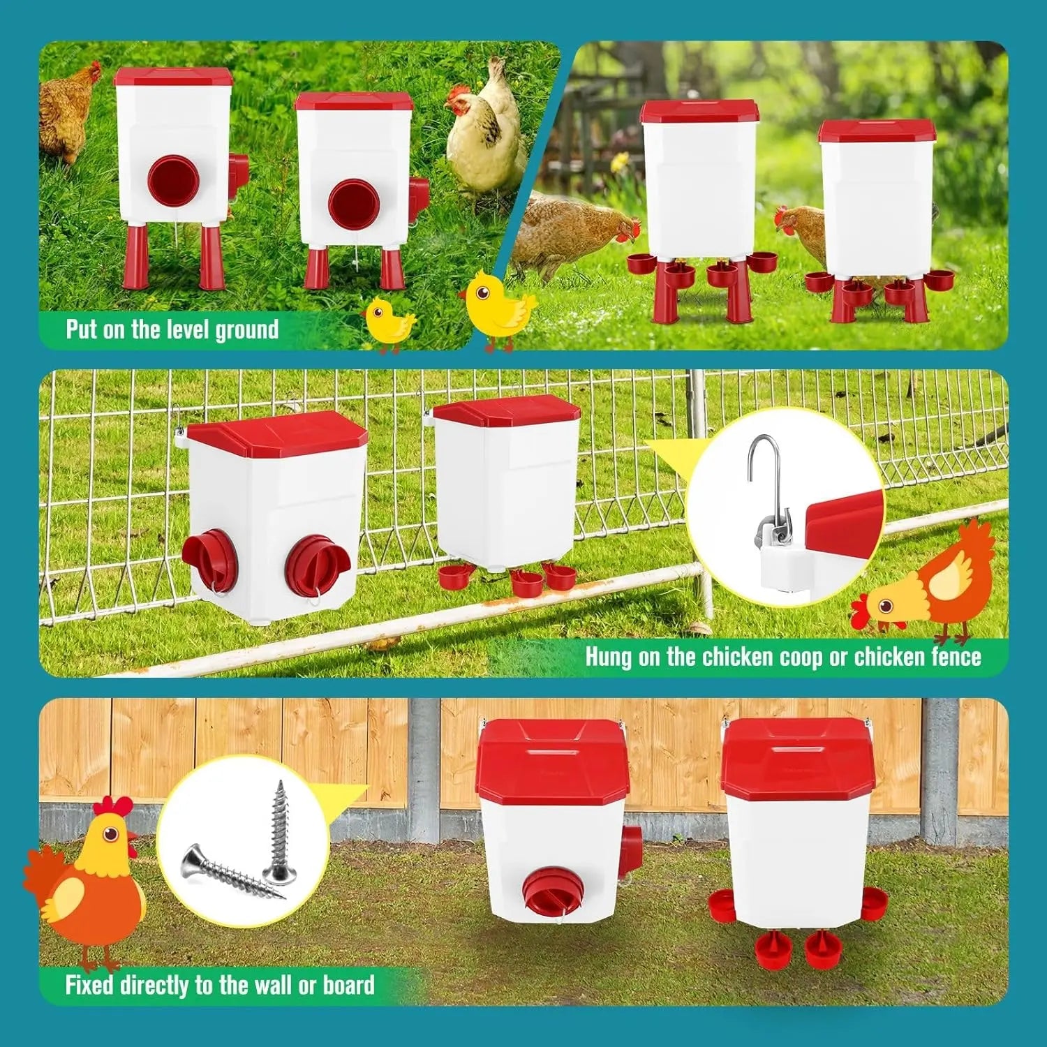 CARLA HOME Automatic Chicken Feeder Waterer Set with 8KG Food 7L Water Capacity for Coop, Chickens, Ducks, Quails (Red) Wholesale Hub