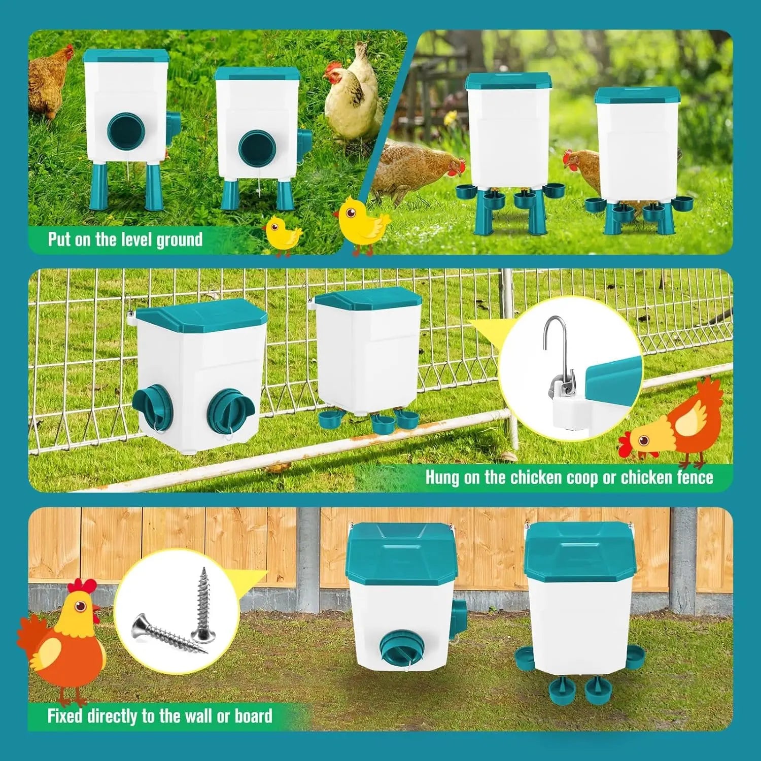 CARLA HOME Automatic Chicken Feeder Waterer Set with 8KG Food 7L Water Capacity for Coop, Chickens, Ducks, Quails (Blue) Wholesale Hub