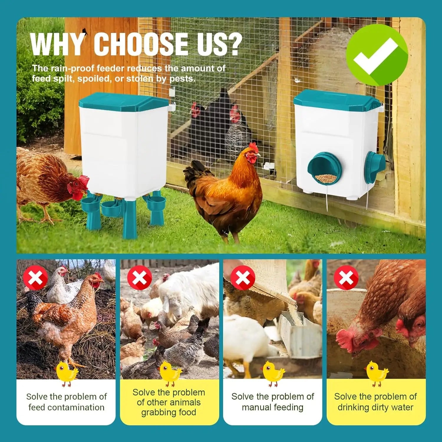 CARLA HOME Automatic Chicken Feeder Waterer Set with 8KG Food 7L Water Capacity for Coop, Chickens, Ducks, Quails (Blue) Wholesale Hub