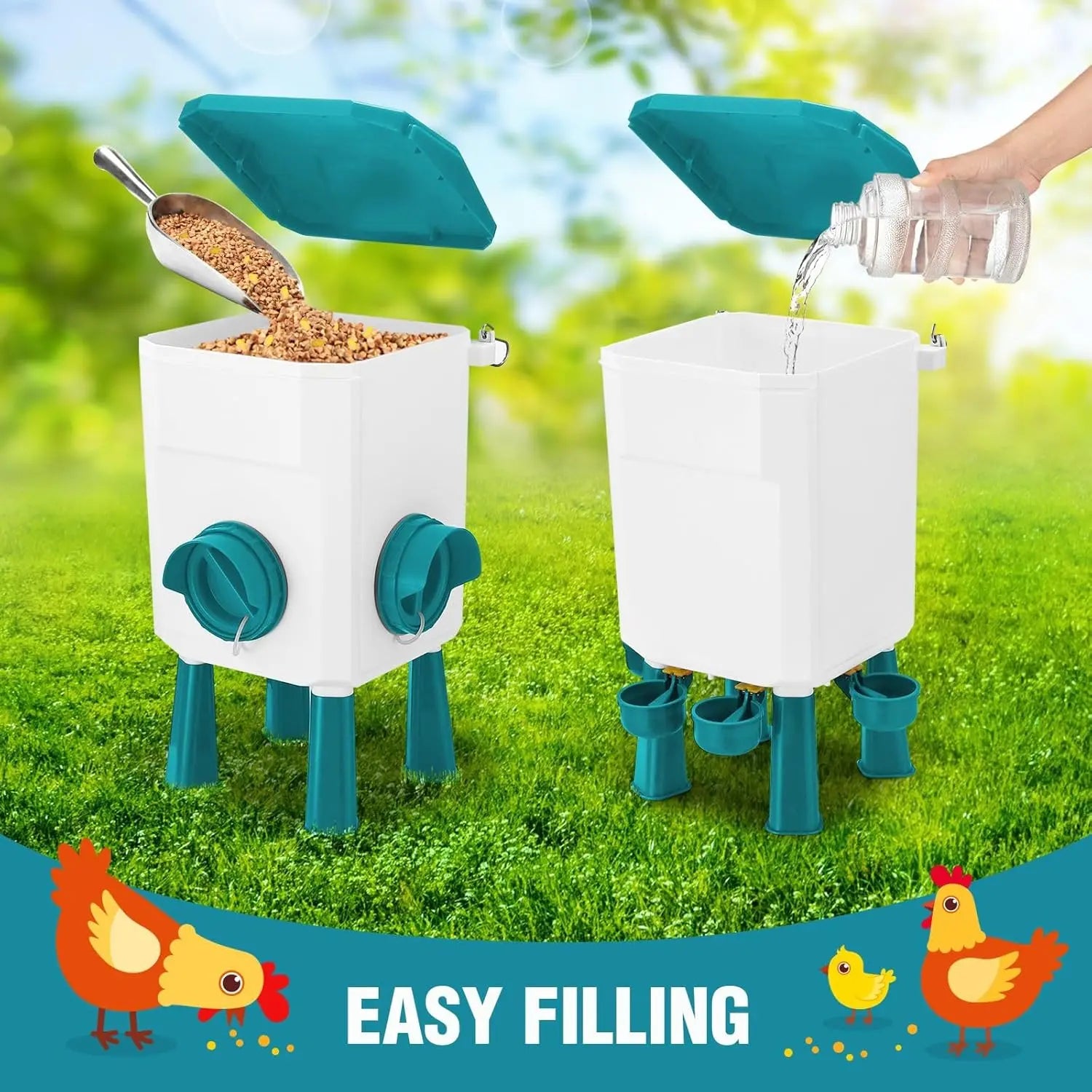 CARLA HOME Automatic Chicken Feeder Waterer Set with 8KG Food 7L Water Capacity for Coop, Chickens, Ducks, Quails (Blue) Wholesale Hub
