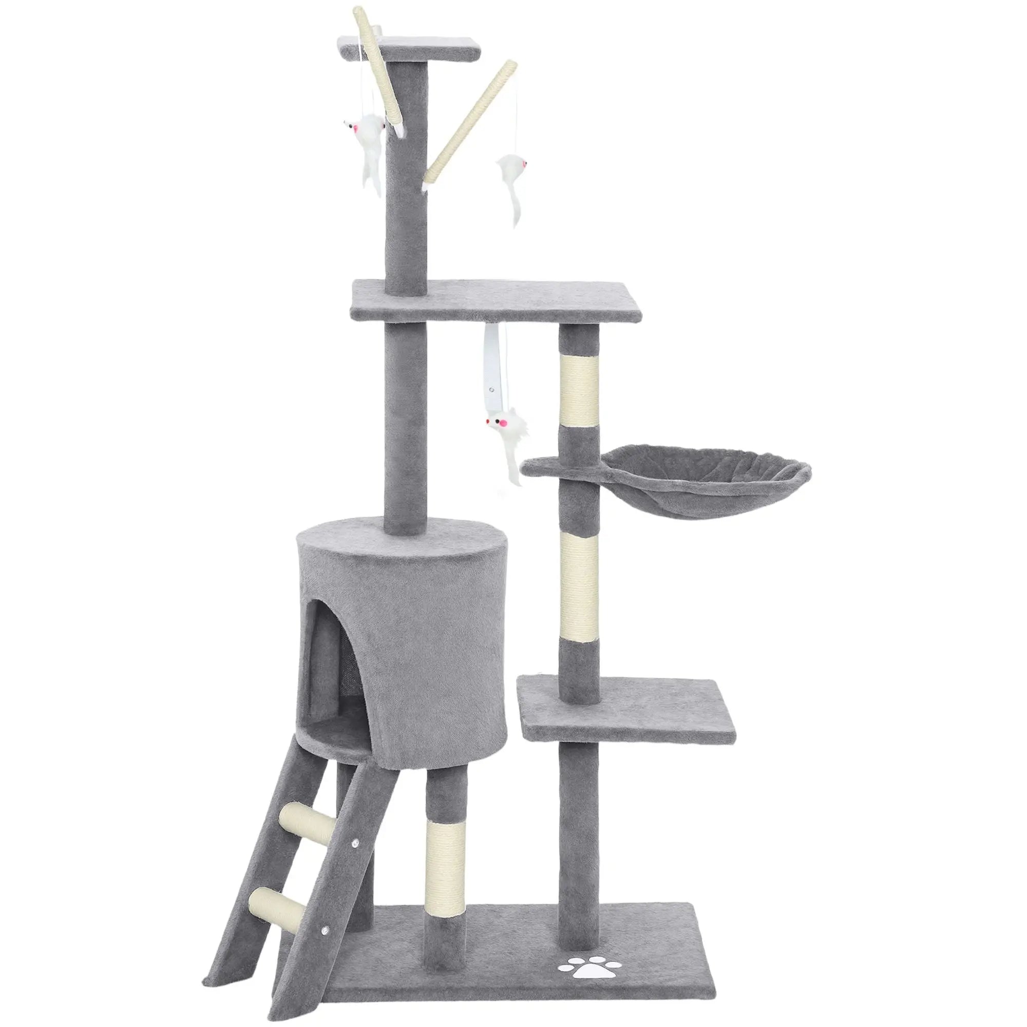 CARLA HOME 134cm Cat Tree for Indoor Cats with Hammock, Plush Perch & Sisal Scratching Posts for Kittens & Adult Cats (Light Grey) Wholesale Hub