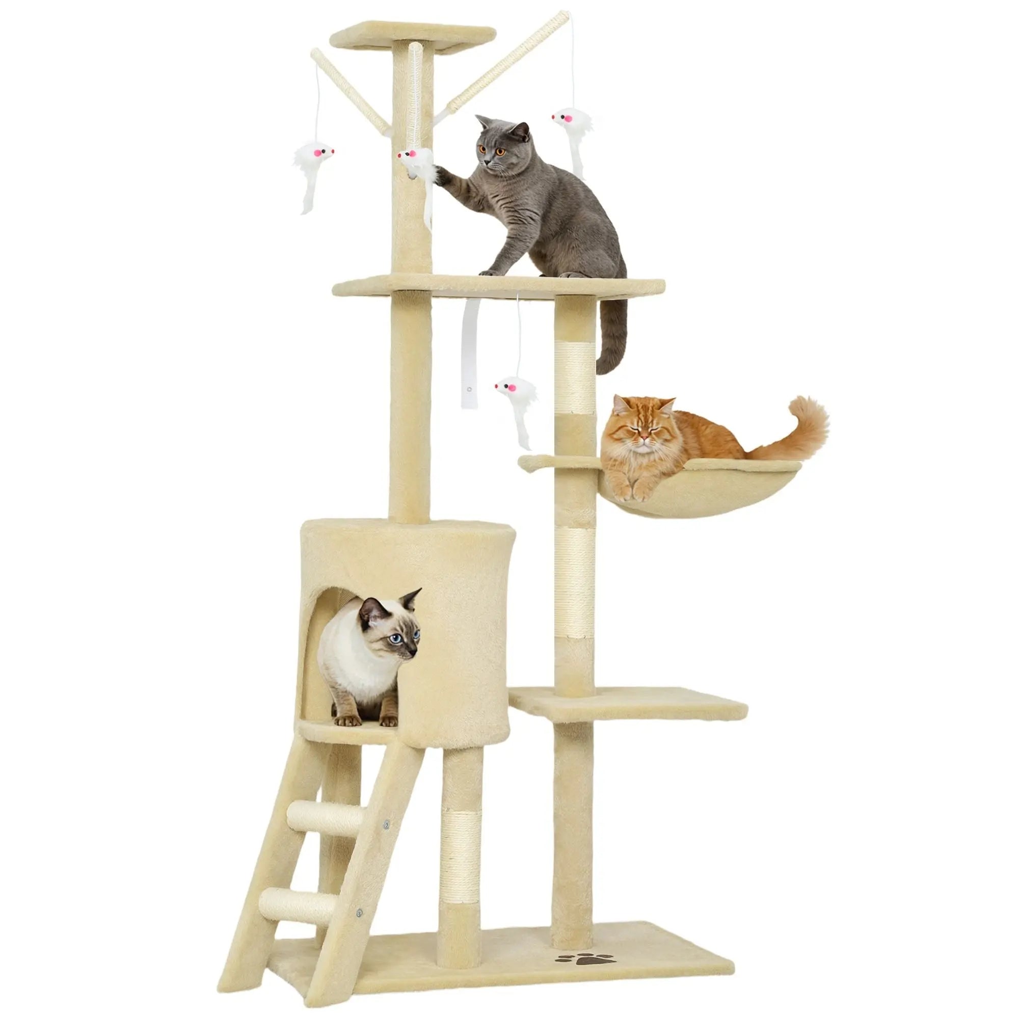 CARLA HOME 134cm Cat Tree for Indoor Cats with Hammock, Plush Perch & Sisal Scratching Posts for Kittens & Adult Cats (Beige) Wholesale Hub