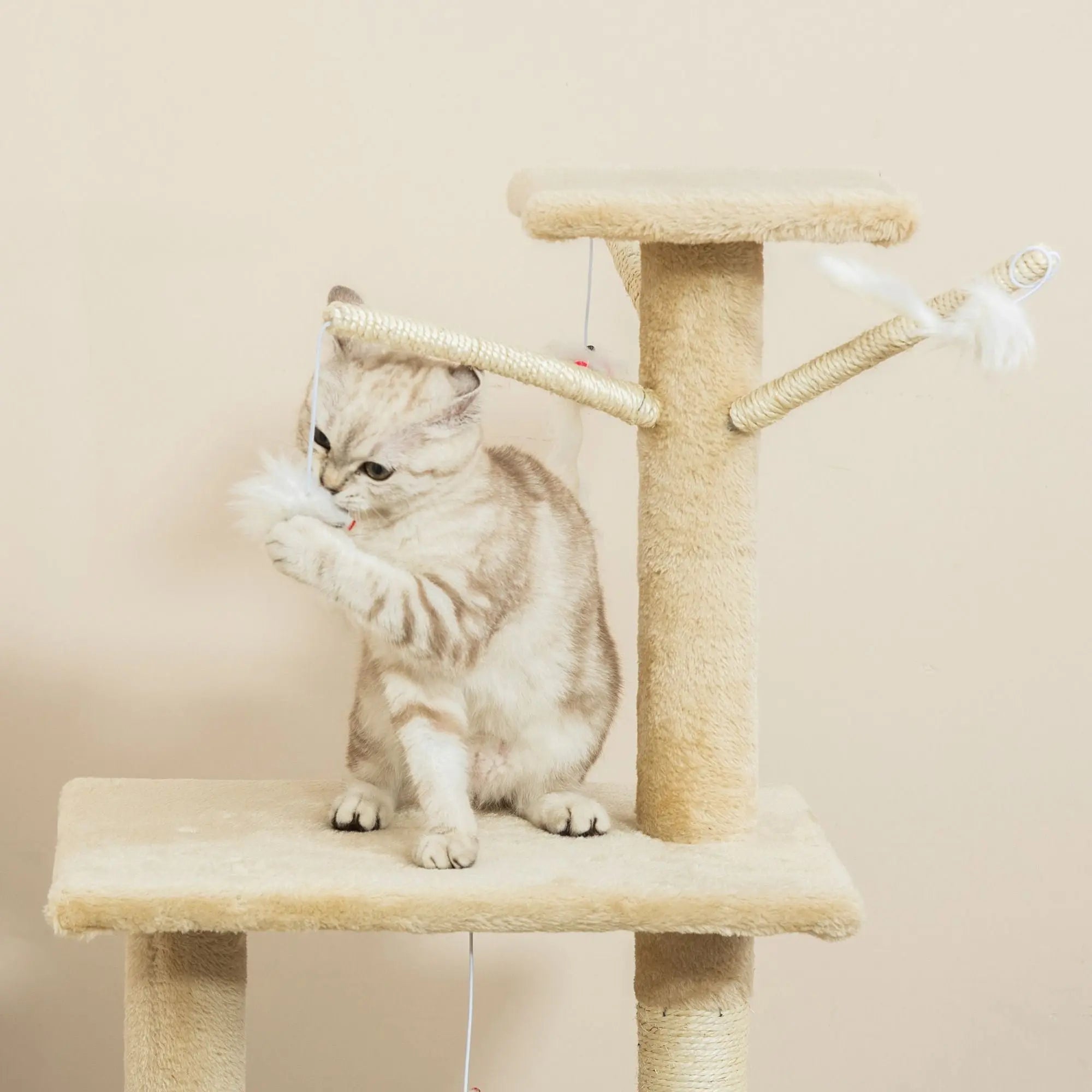 CARLA HOME 134cm Cat Tree for Indoor Cats with Hammock, Plush Perch & Sisal Scratching Posts for Kittens & Adult Cats (Beige) Wholesale Hub