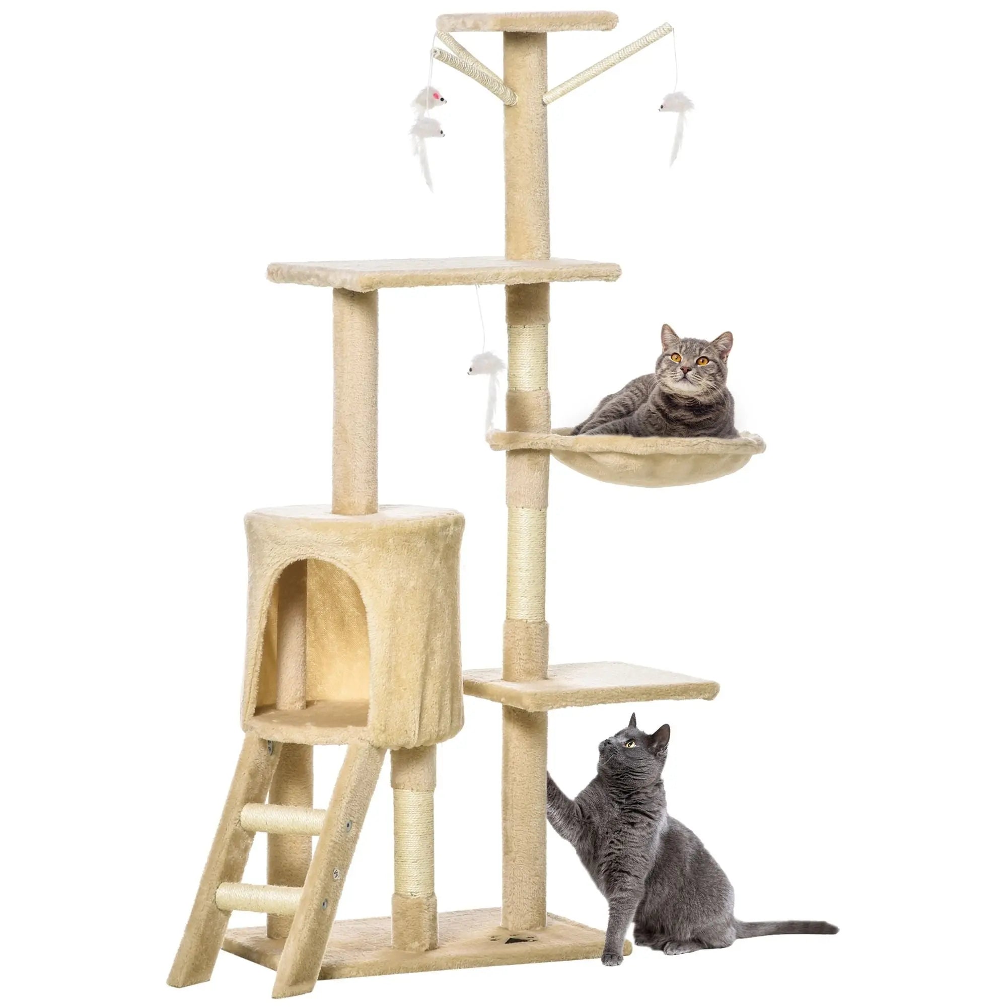 CARLA HOME 134cm Cat Tree for Indoor Cats with Hammock, Plush Perch & Sisal Scratching Posts for Kittens & Adult Cats (Beige) Wholesale Hub