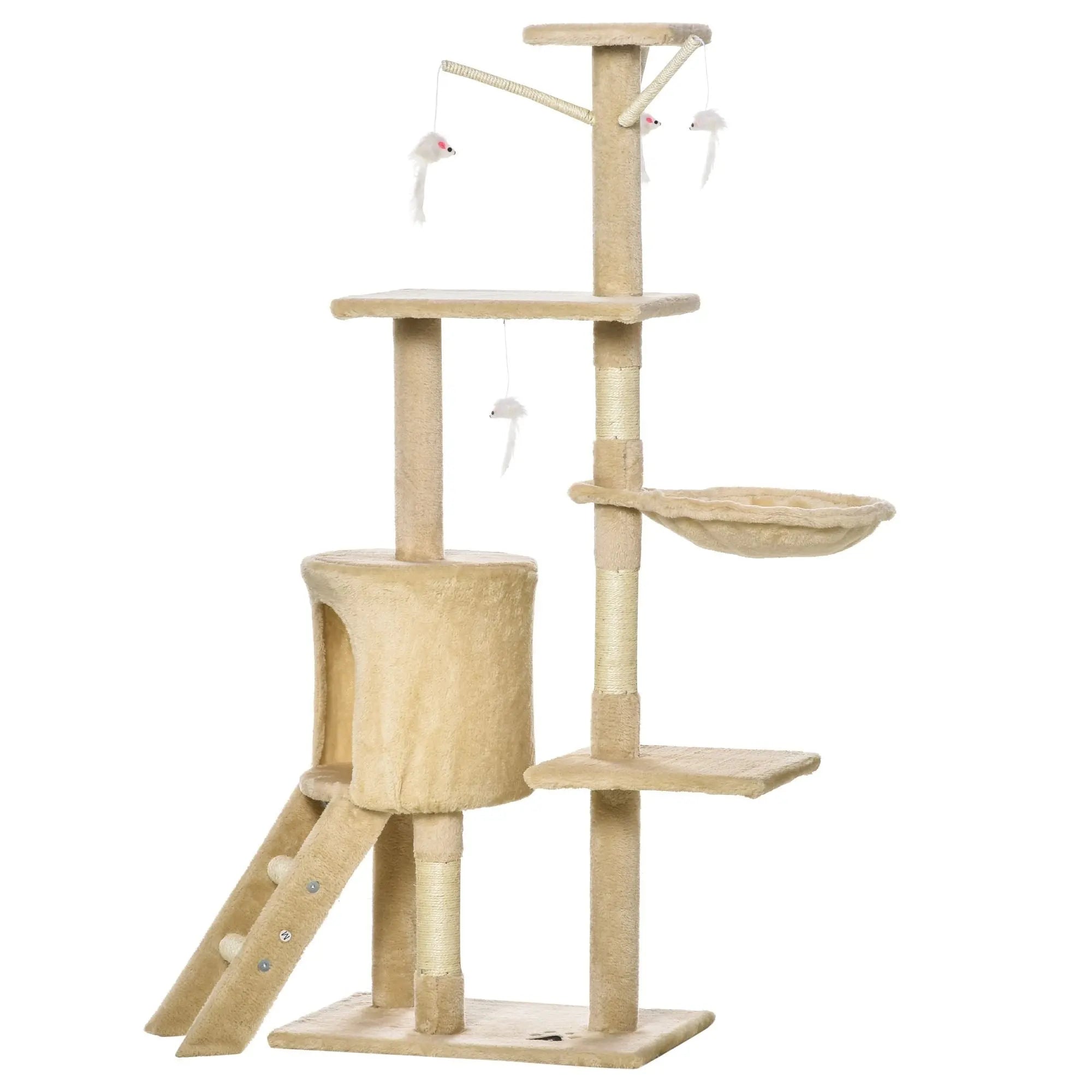CARLA HOME 134cm Cat Tree for Indoor Cats with Hammock, Plush Perch & Sisal Scratching Posts for Kittens & Adult Cats (Beige) Wholesale Hub