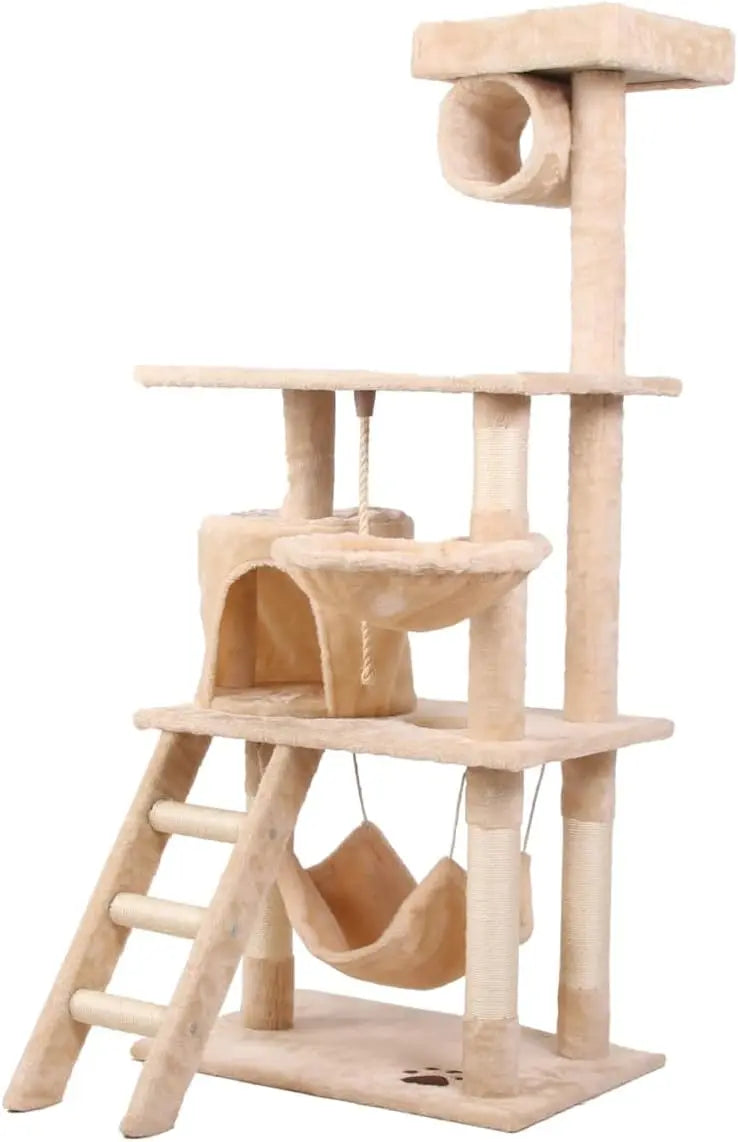 CARLA HOME 141cm Cat Tree Tower for Indoor Cats with Plush Perch, Ladder, Sisal Scratching Posts, Hammock & Condo for Kittens & Adult Cats (Beige) Wholesale Hub
