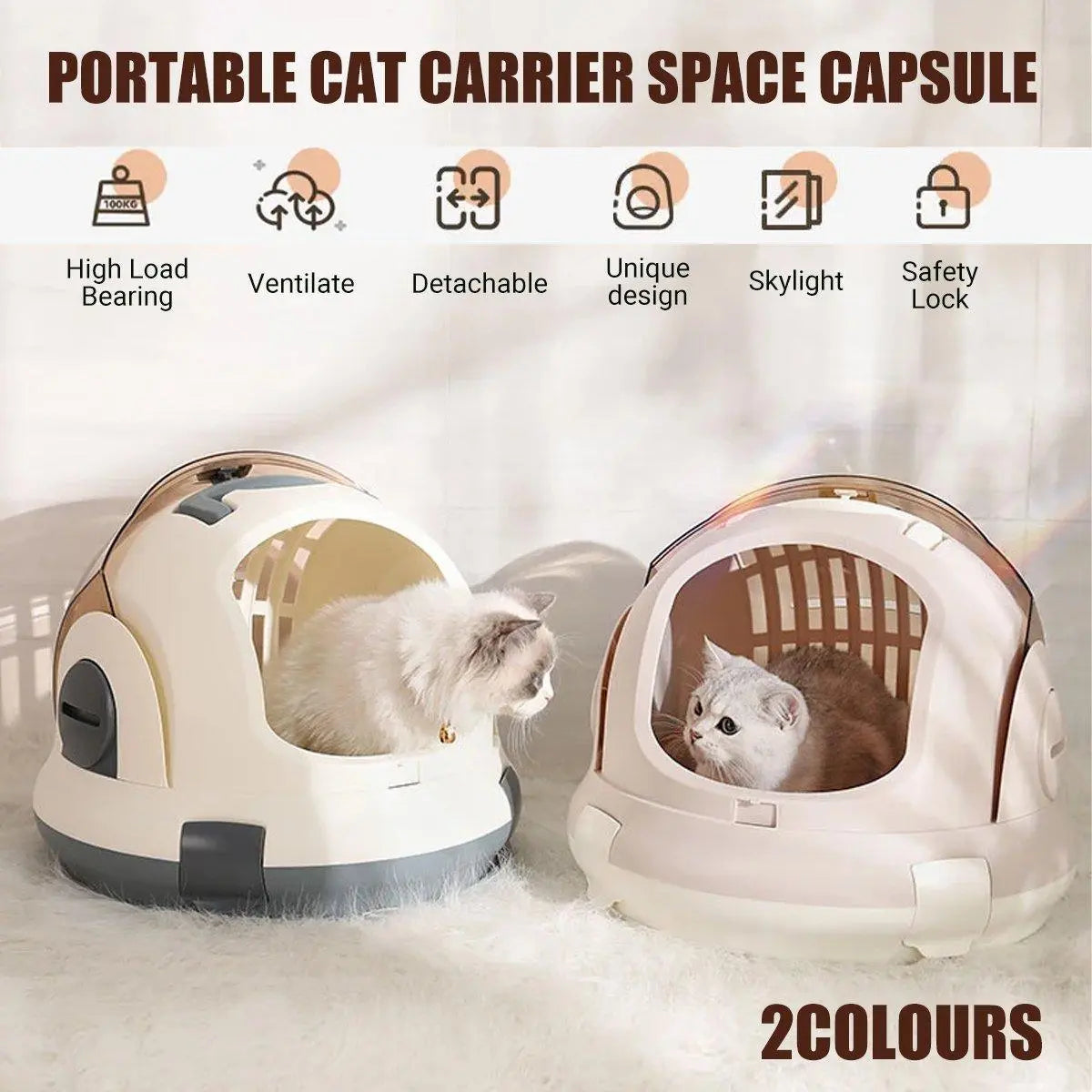 Portable Cat Carrier Space Capsule Large Capacity Aviation Travel Kitty Basket - Champagne Wholesale Hub