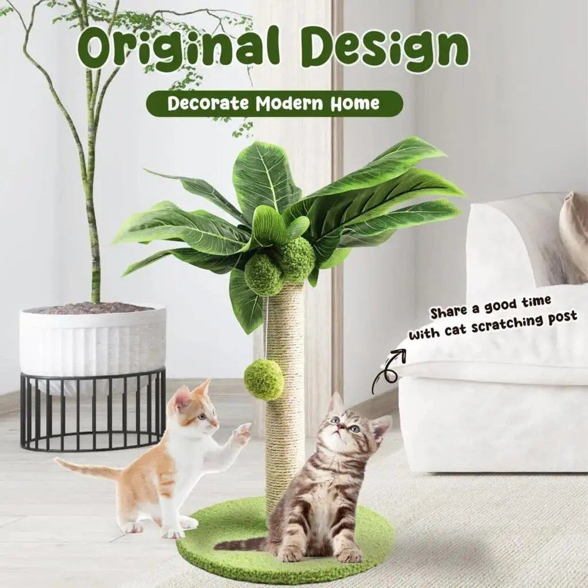 Cat Scratching Coconut Tree Kitten Post Sisal Covered Scratcher Pole Toy 32/38cm - S Wholesale Hub
