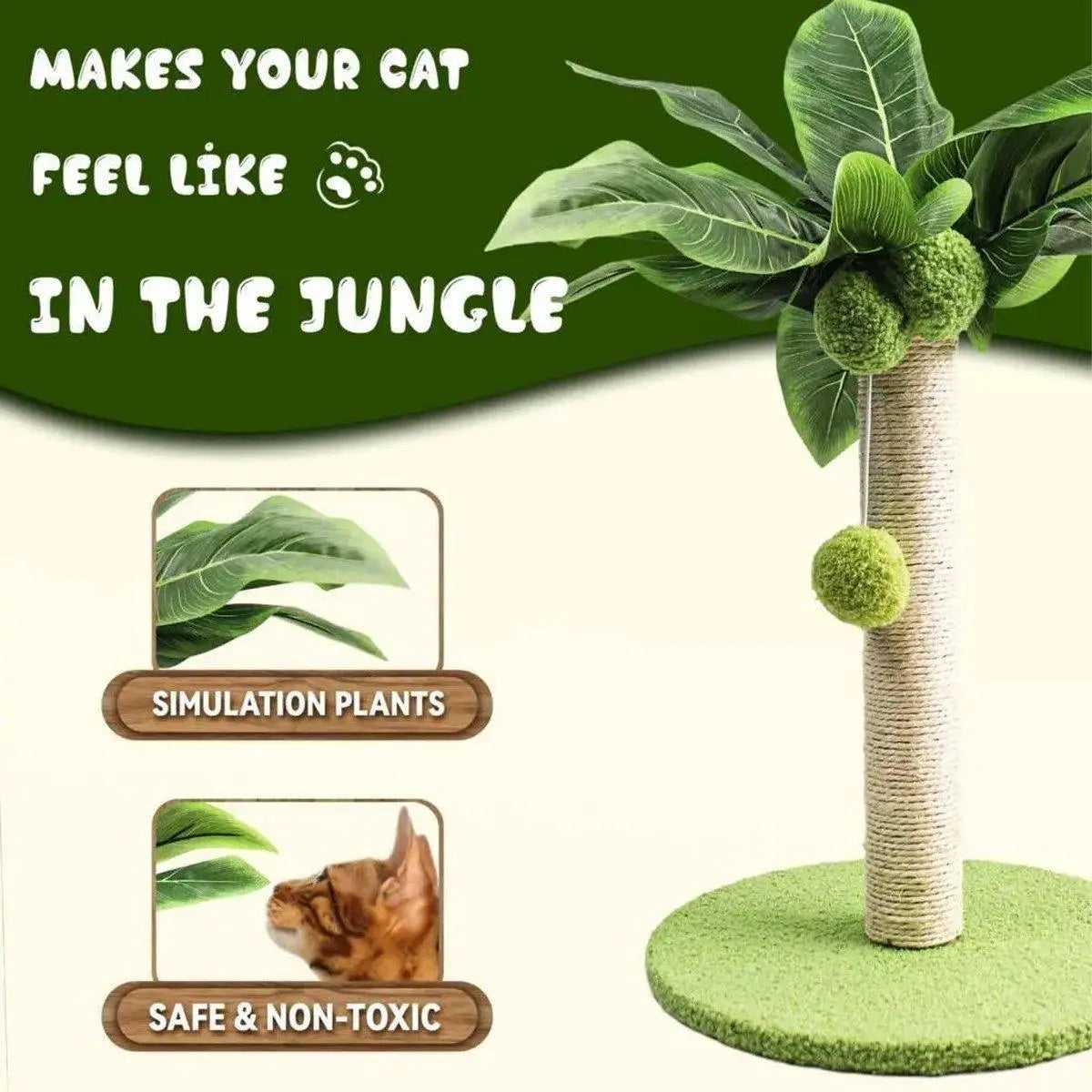 Cat Scratching Coconut Tree Kitten Post Sisal Covered Scratcher Pole Toy 32/38cm - S Wholesale Hub