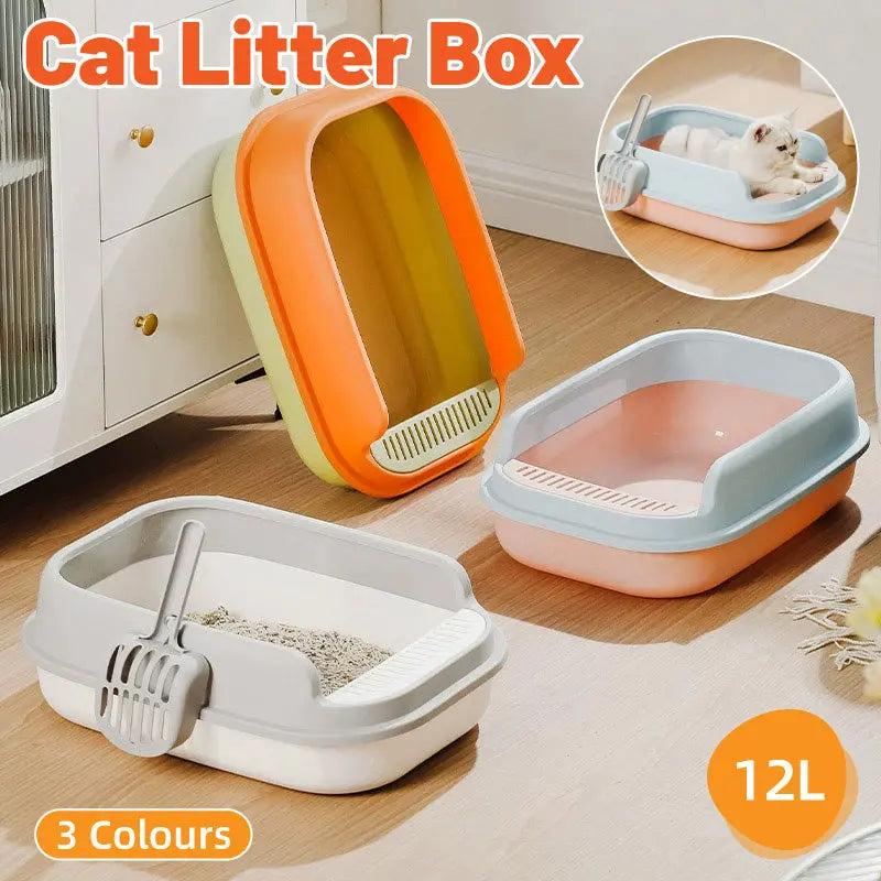 12L Semi Enclosed Large Cat Litter Box with Delivery Shovel Easy Clean Toilet - Green-Orange Wholesale Hub