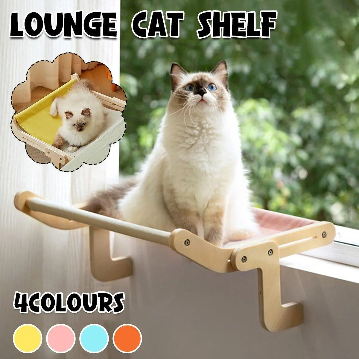 Window Hanging Cat Hammock Solid Wood Sun Bed Nest for All Seasons Durable - Grey+Orange Wholesale Hub