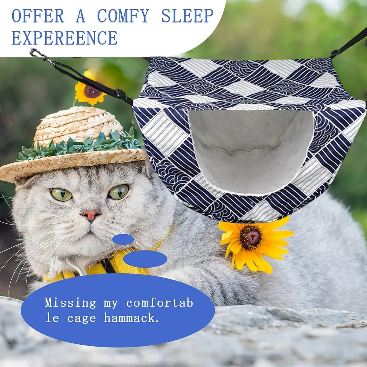 Cat Hammock Hanging Bed Cage Nest Soft Pet House Basket Cat Sleeping Supplies - Sea Blue Checkered Wholesale Hub