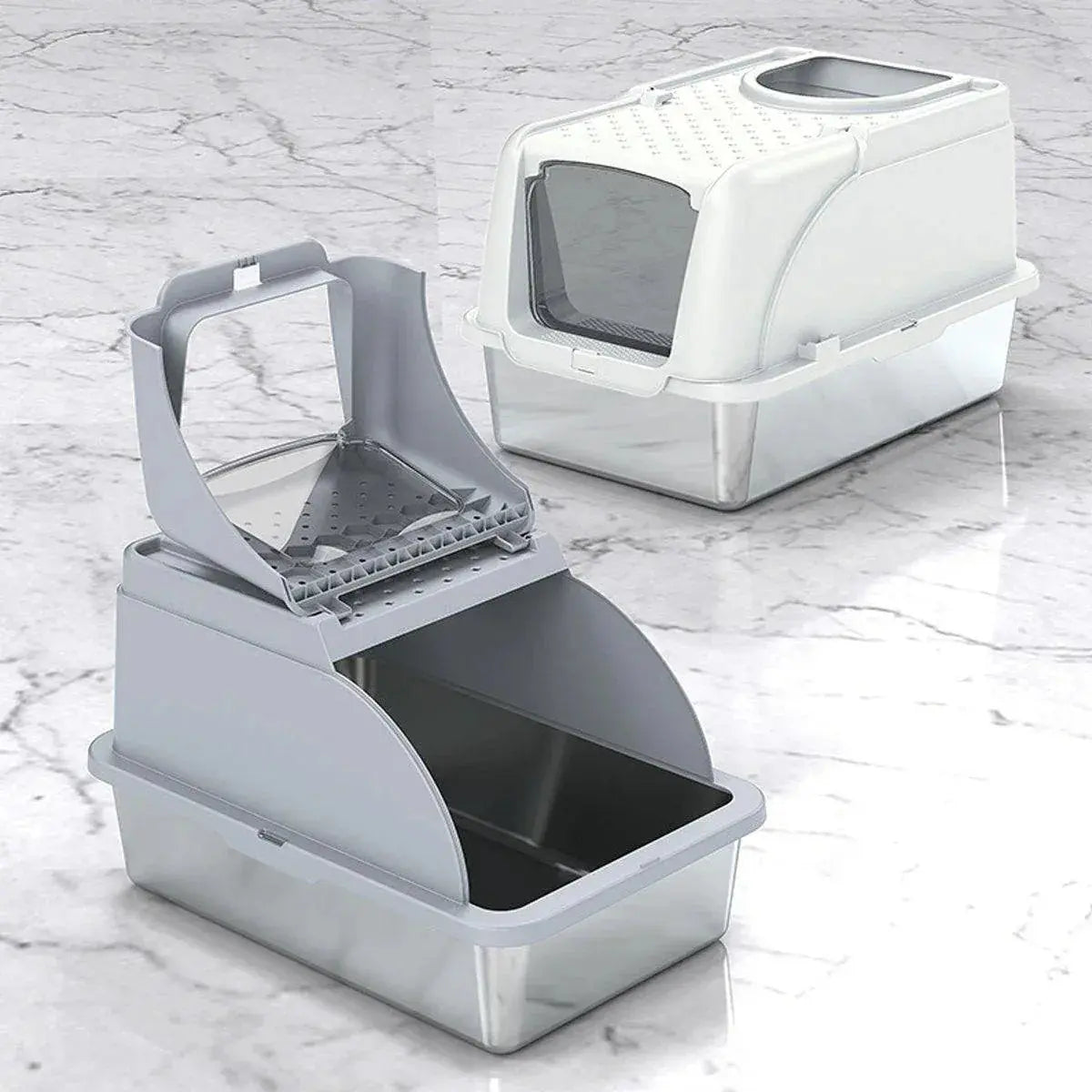 Durable Stainless Steel Cat Litter Box Pan Pet Toilet Odor Control Tray Large - Grey Wholesale Hub