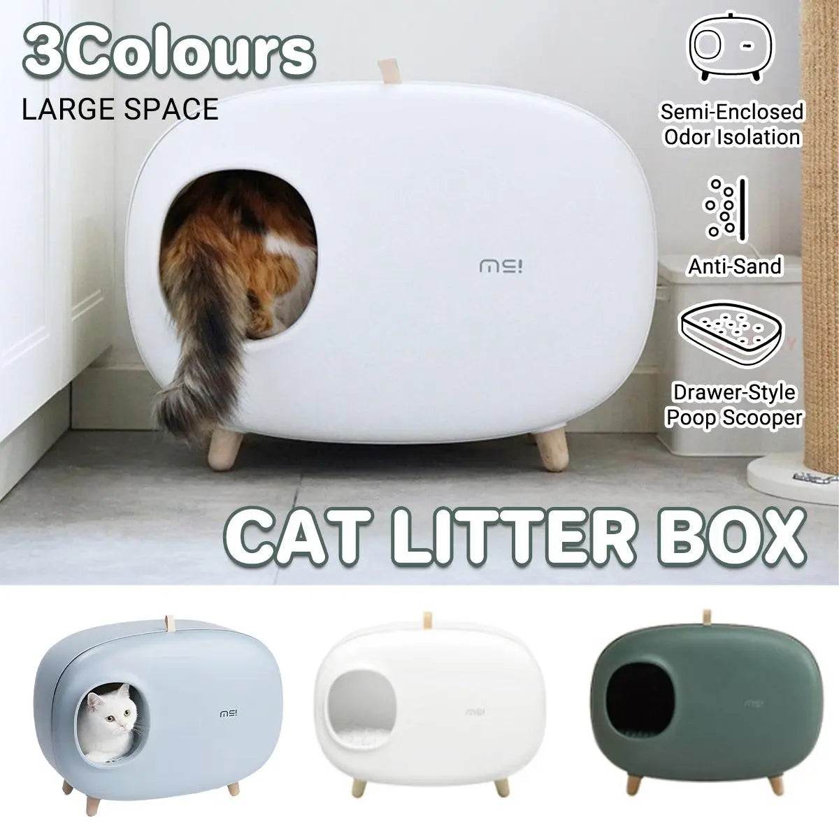 Cat Litter Box Semi-closed Cat Supplies Cat Toilet Drawer Large Cat Litter Box - White Wholesale Hub