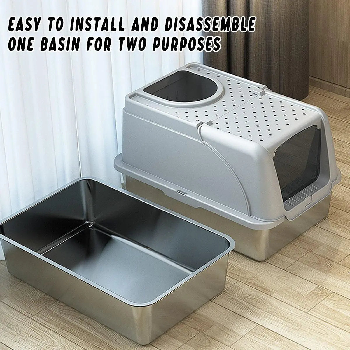 Durable Stainless Steel Cat Litter Box Pan Pet Toilet Odor Control Tray Large - White Wholesale Hub