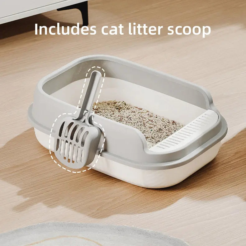 12L Semi Enclosed Large Cat Litter Box with Delivery Shovel Easy Clean Toilet - White-Grey Wholesale Hub