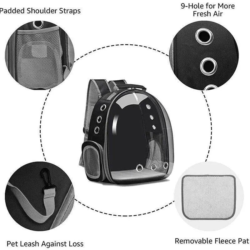 Pet Outdoor Carrier Backpack Cat Dog Puppy Travel Space Capsule Shoulder Bag - Black Wholesale Hub