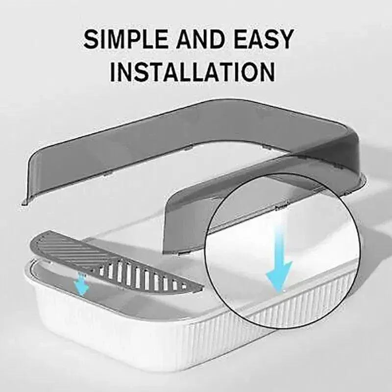 Litter Tray Box with Splash Guard and Wide Opening for Cats Open Top Design - Grey Wholesale Hub