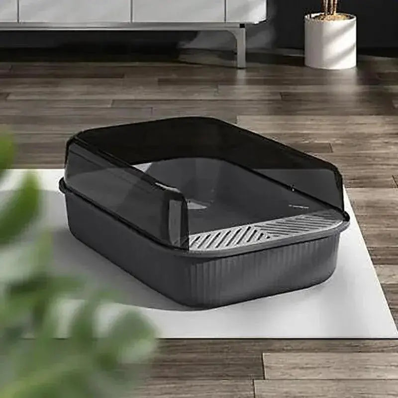 Litter Tray Box with Splash Guard and Wide Opening for Cats Open Top Design - Grey Wholesale Hub