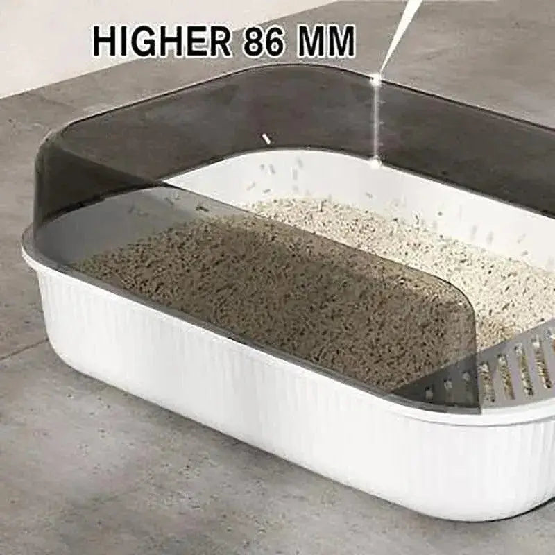 Litter Tray Box with Splash Guard and Wide Opening for Cats Open Top Design - Grey Wholesale Hub