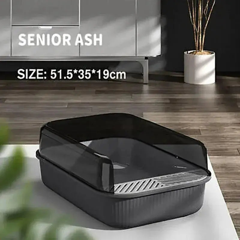 Litter Tray Box with Splash Guard and Wide Opening for Cats Open Top Design - Grey Wholesale Hub