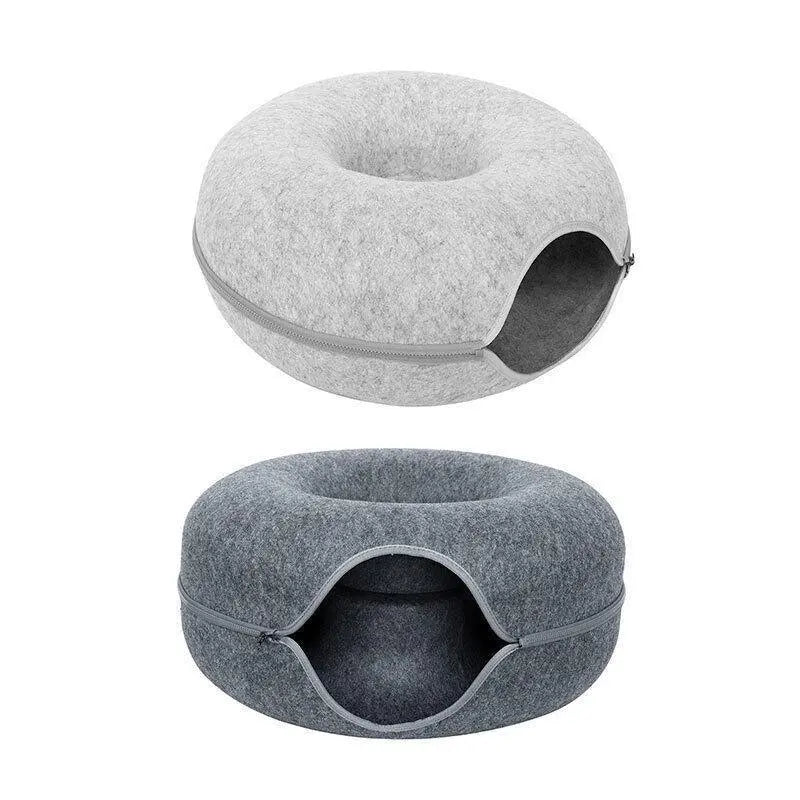 Felt Cat Tunnel Bed Donut Cave Nest for Kittens and Small Pets 50x30cm - Dark Grey Wholesale Hub
