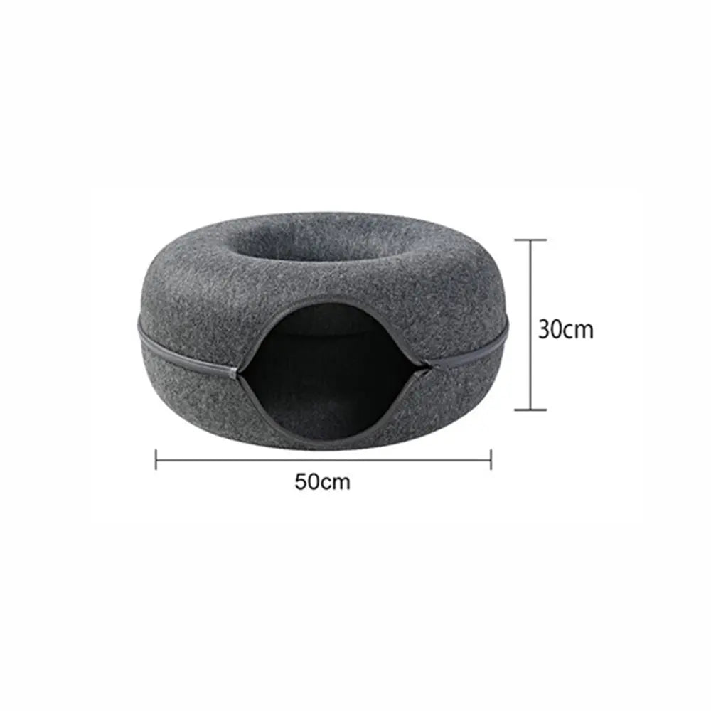 Felt Cat Tunnel Bed Donut Cave Nest for Kittens and Small Pets 50x30cm - Light Grey Wholesale Hub