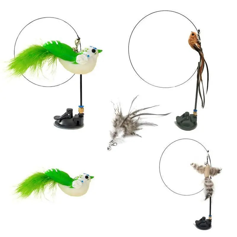 Cat Play Toy Simulation Birds Teaser Wand Interactive Stick with Suction Cup - 1 Wholesale Hub