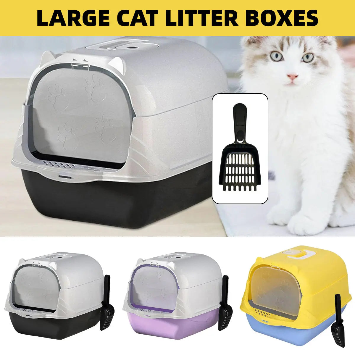 Enclosed Cat Litter Box Lid Scoop Splash Proof Lift Top Removable Toilet Tray - Purple Wholesale Hub