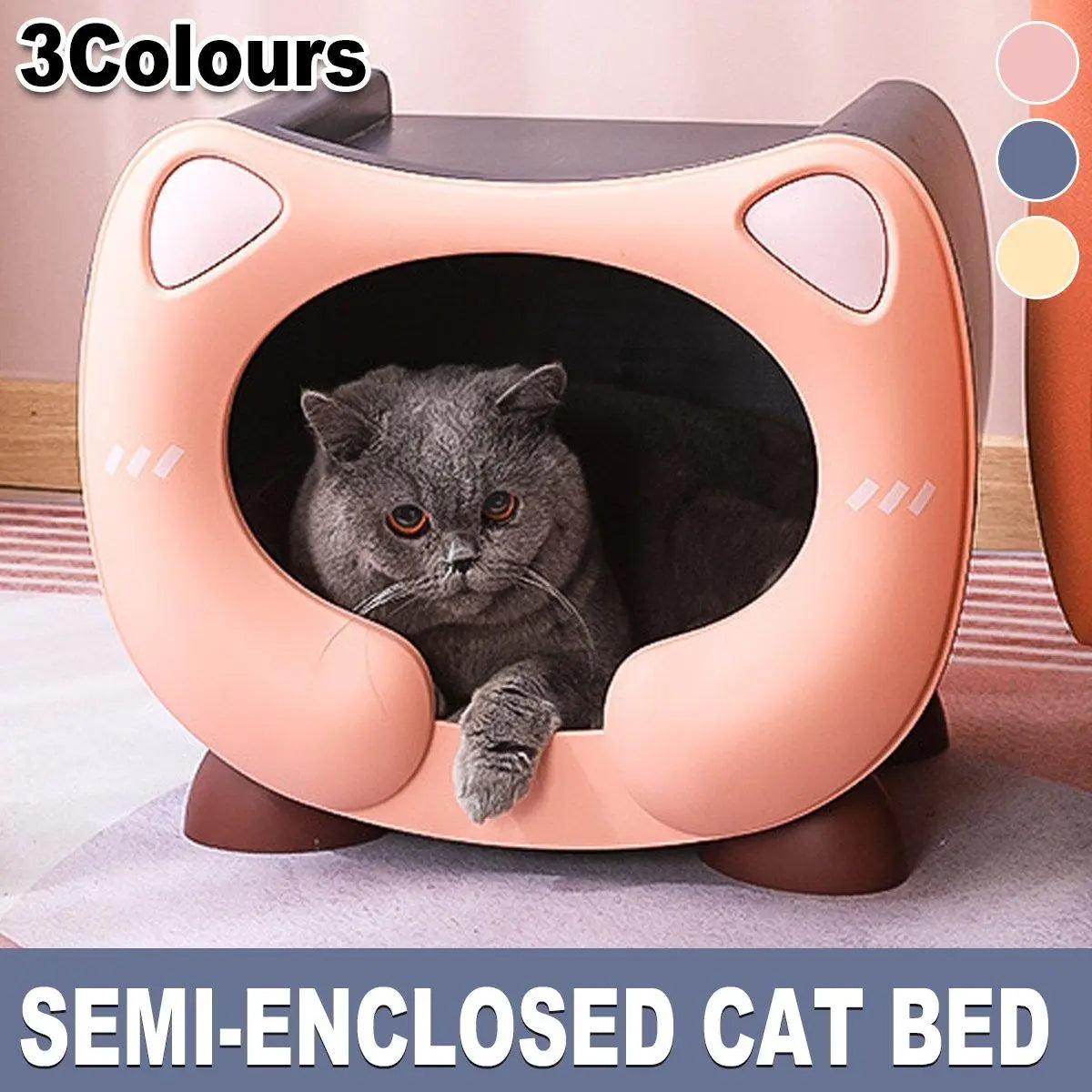 Semi Closed Cat Nest Soft Cozy Pet Bed for Cats Small Animals Indoor Sleeping - Blue Wholesale Hub