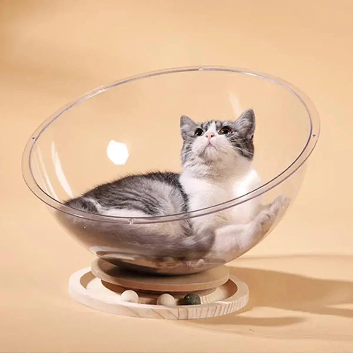 Four Seasons Acrylic Space Capsule Cat Bed Semi-closed Cool Nest Turntable Toy - L Wholesale Hub