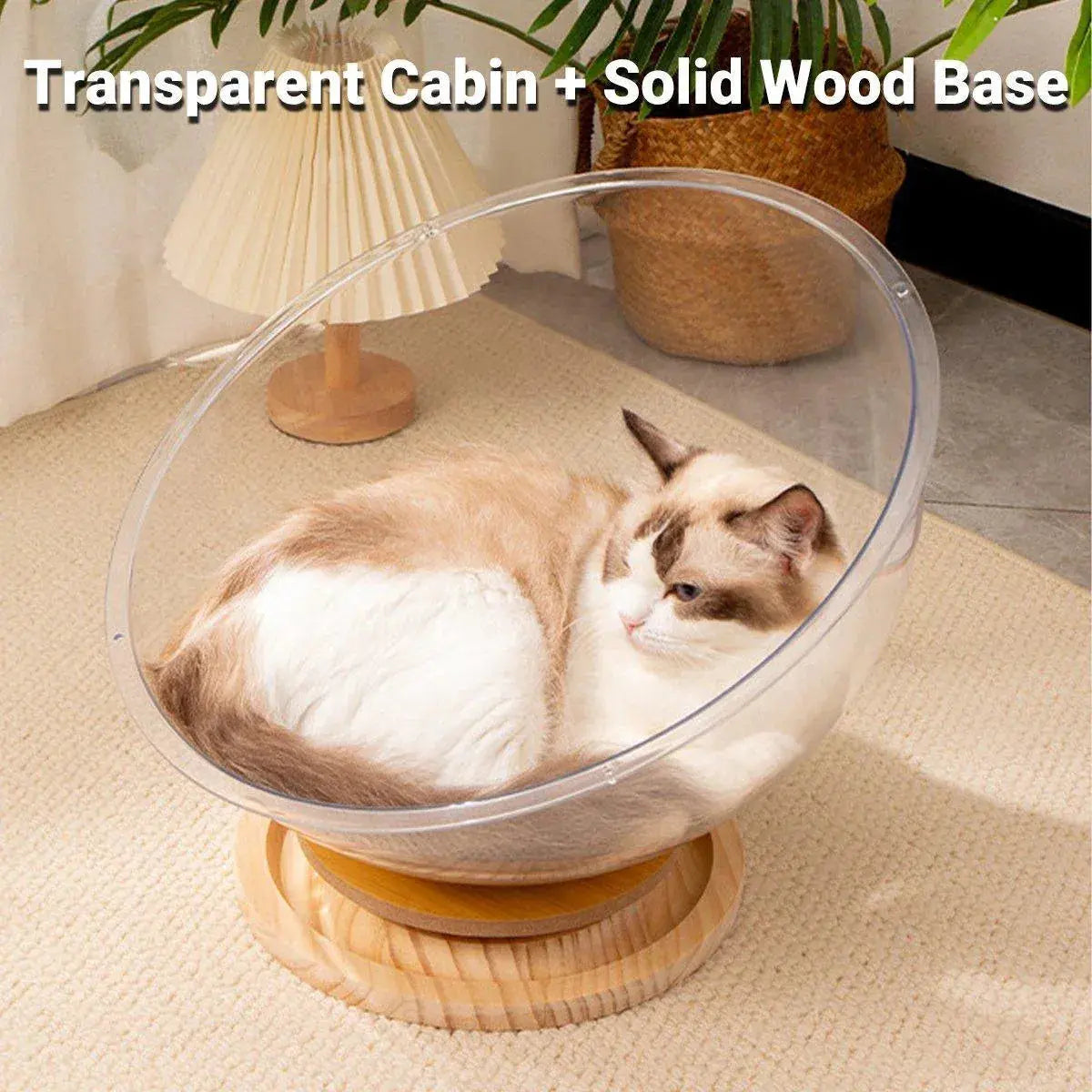 Four Seasons Acrylic Space Capsule Cat Bed Semi-closed Cool Nest Turntable Toy - L Wholesale Hub