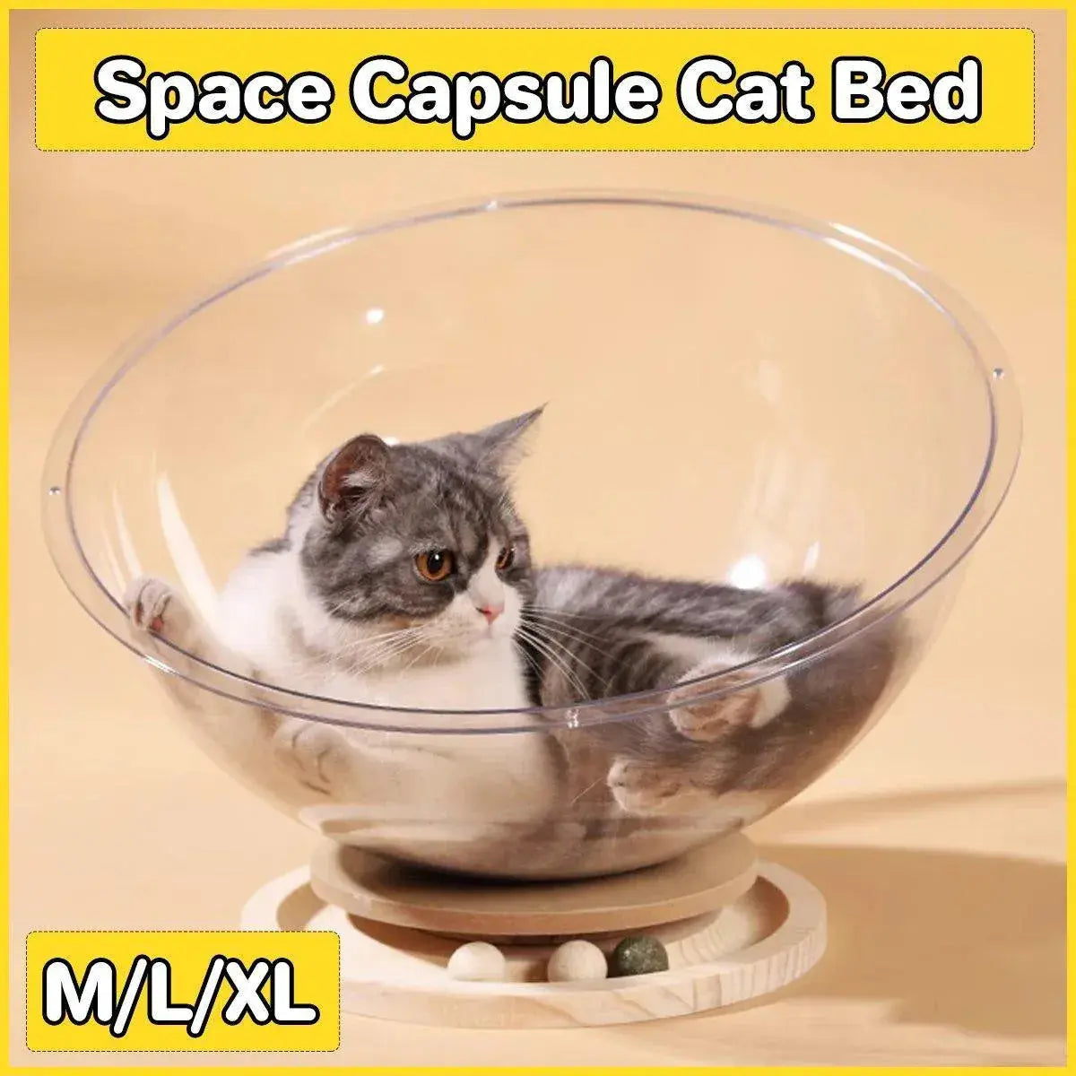 Four Seasons Acrylic Space Capsule Cat Bed Semi-closed Cool Nest Turntable Toy - XL Wholesale Hub