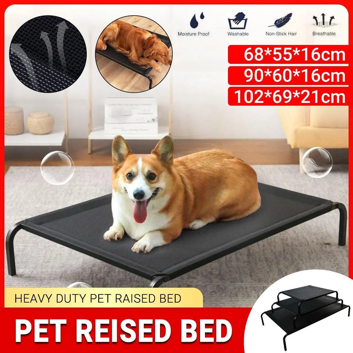 Heavy Duty Pet Raised Bed Elevated Trampoline Hammock Cat Dog Raised Deluxe - Replacement Mesh-S Wholesale Hub