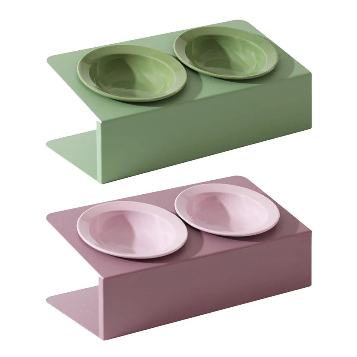 Ceramic Slanted Double Pet Bowl Cat Dog Food Water Bowl Non-Slip Feeding Dish - Purple Wholesale Hub